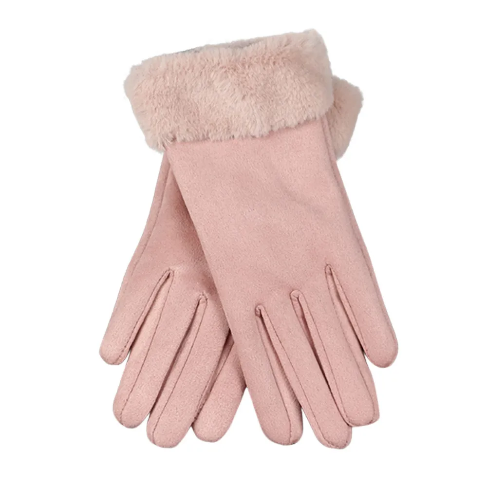Pink Стиль, женские перчатки, модные женские перчатки из искусственной кожи, осенне-зимние теплые меховые варежки, женские зимние теплые перчатки - Цвет: Pink