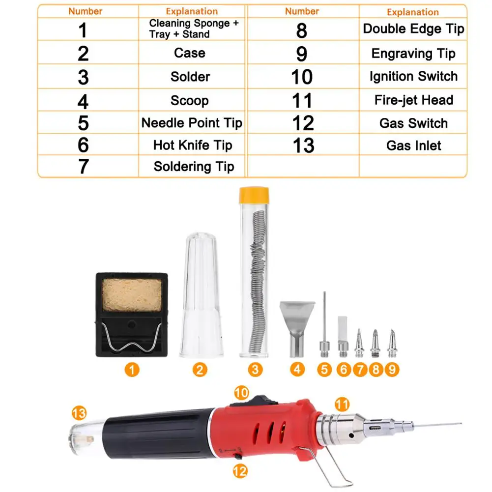 None HS-1115K паяльник Профессиональный 10 в 1 паяльник набор бутановый Газовый паяльник Набор 26 мл сварочное оборудование