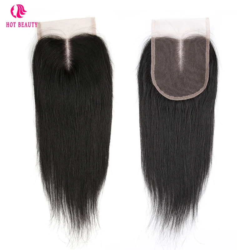 

Hot Beauty Hair Brazilian Remy Straight Human Hair Lace Closure 8-20 inch 4X4 Free Part/Middle Part/Three Part Closure