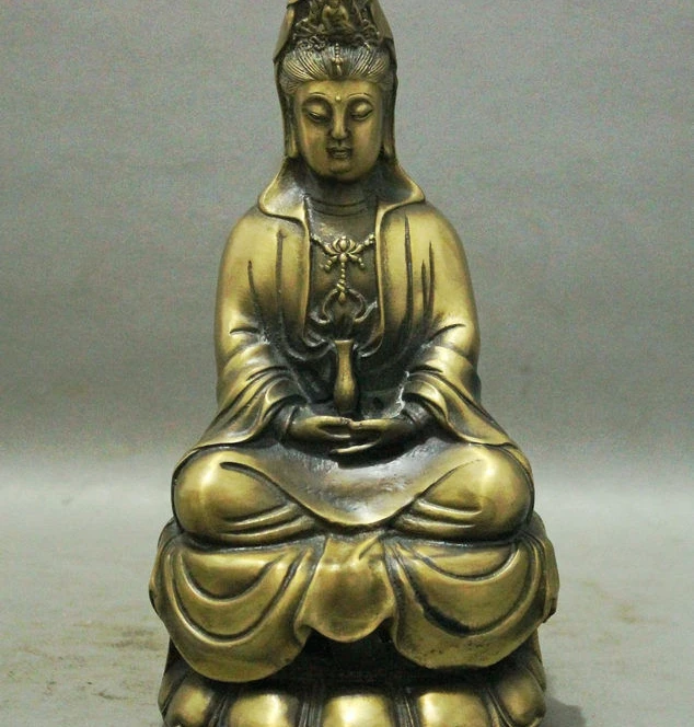 

9 Chinese Buddhism Bronze Bless GuanYin Kwan-yin Goddess Buddha Pot Set Statue