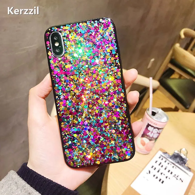 Kerzzil красочные блестящие Блестящие Блестки Чехлы для iPhone X XR XS Max Чехол Мягкий