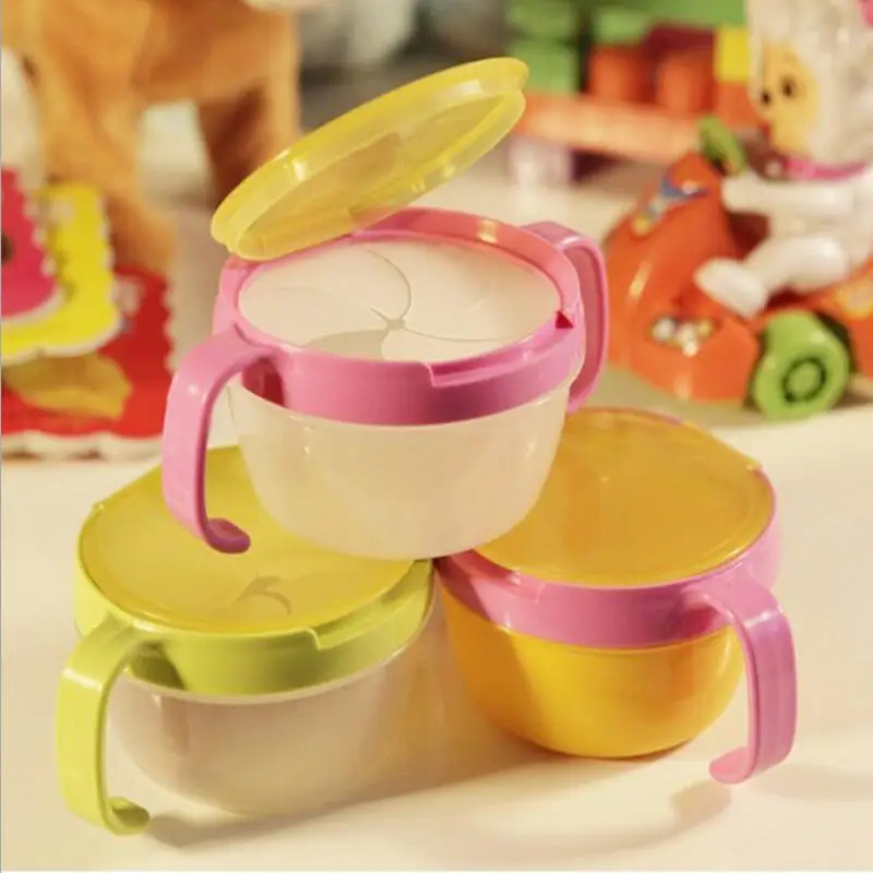 Anti spill design baby snack bowl double handle snack cups biscuit bowl