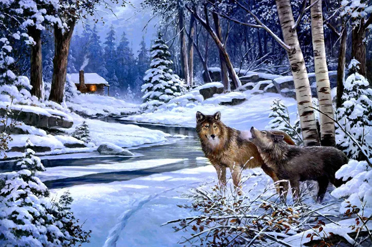 Бесплатная доставка реалист животных Wolf Snow House пейзажа маслом отпечатки на холсте напечатаны на холсте Wall Art украшения картина Бесплатная доставка реалист животных Wolf Snow House пейзажа маслом отпечатки на холсте напечатаны на холсте Wall Art украшения картина