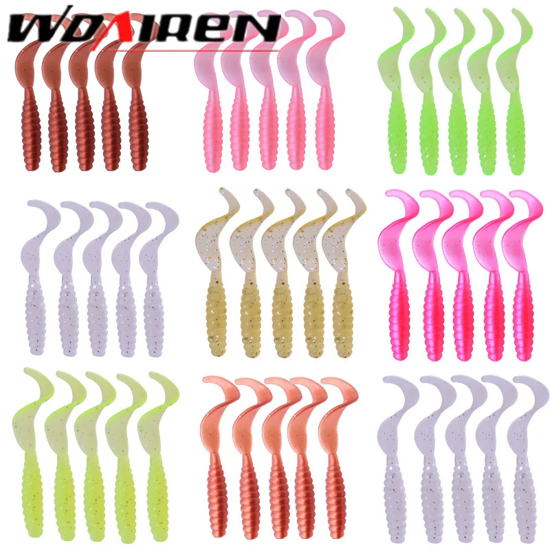 

20Pcs/lot soft Fishing lure 55mm 1.3g spiral Worms bait Swing curly tail Artificial silicone bait crankbait fishing tackle