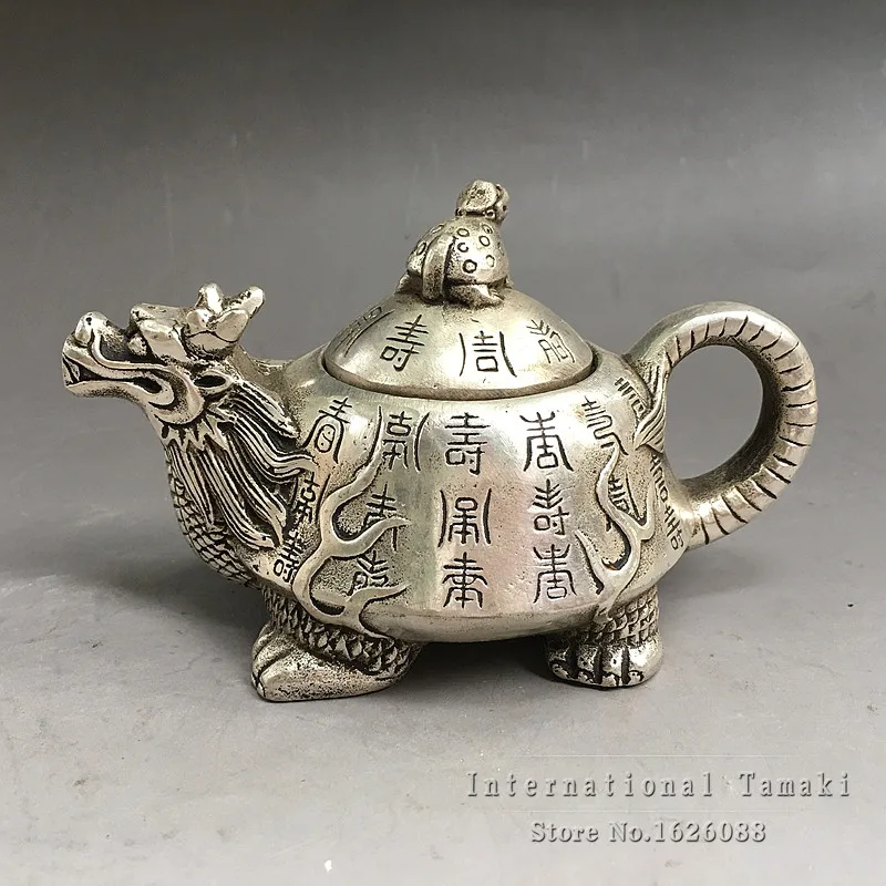 Посеребренный белый медный дракон горшок украшение чайник чайники медный горшок декоративные подарки антикварная коллекция