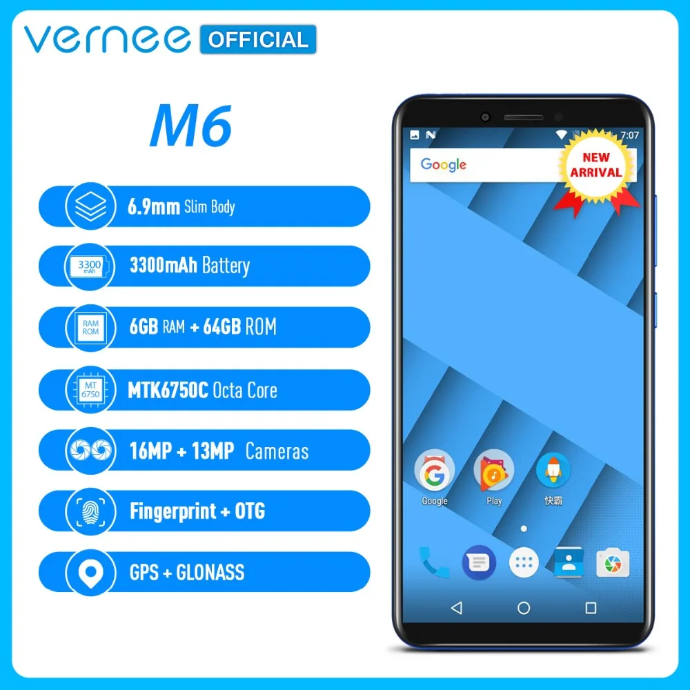 Vernee M6 4GB 64GB Smartphone Ultra 5.7inch cellphone 4G LTE Android 7.0 Phone with 13MP Selfie Camera 16MP Cameras Fingerprint Vernee M6 4GB 64GB Smartphone Ultra 5.7inch cellphone 4G LTE Android 7.0 Phone with 13MP Selfie Camera 16MP Cameras Fingerprint