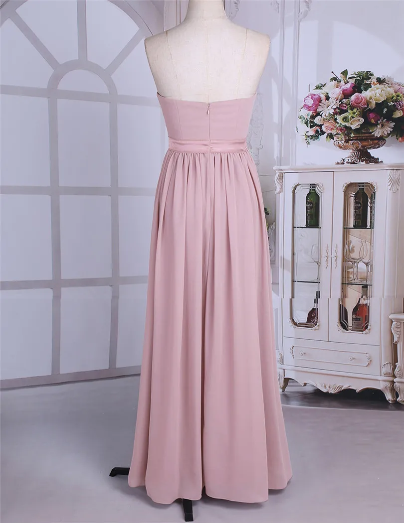 Dusty Rose Pleated A Line Long Bridesmaid Dress