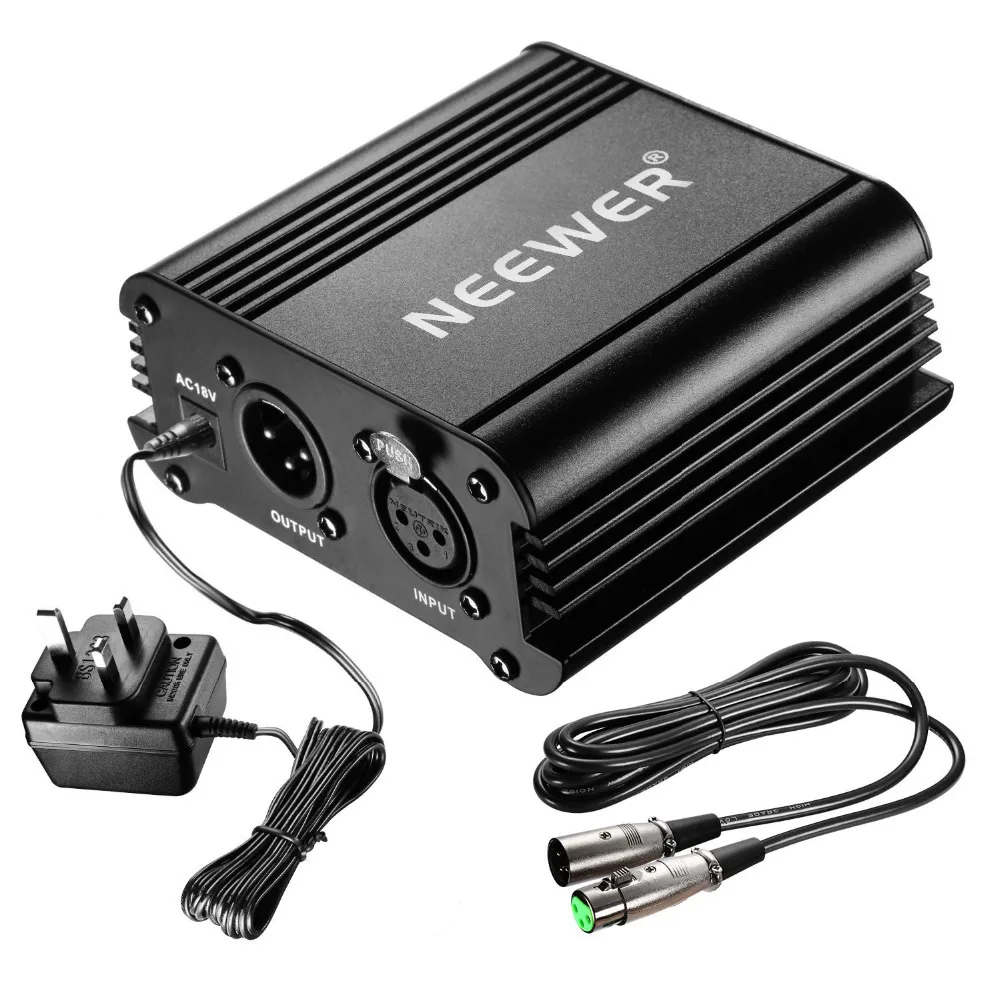 Neewer 1 Channel 48VPhantom Power Supply with Adapter and One XLR Audio