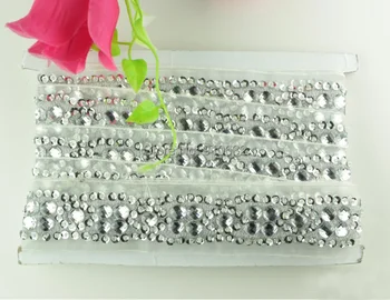 

6 Yards Clear Crystal Rhinestones with Sequins Beaded Trim Ribbon For Sewing Apparel Decoration H046