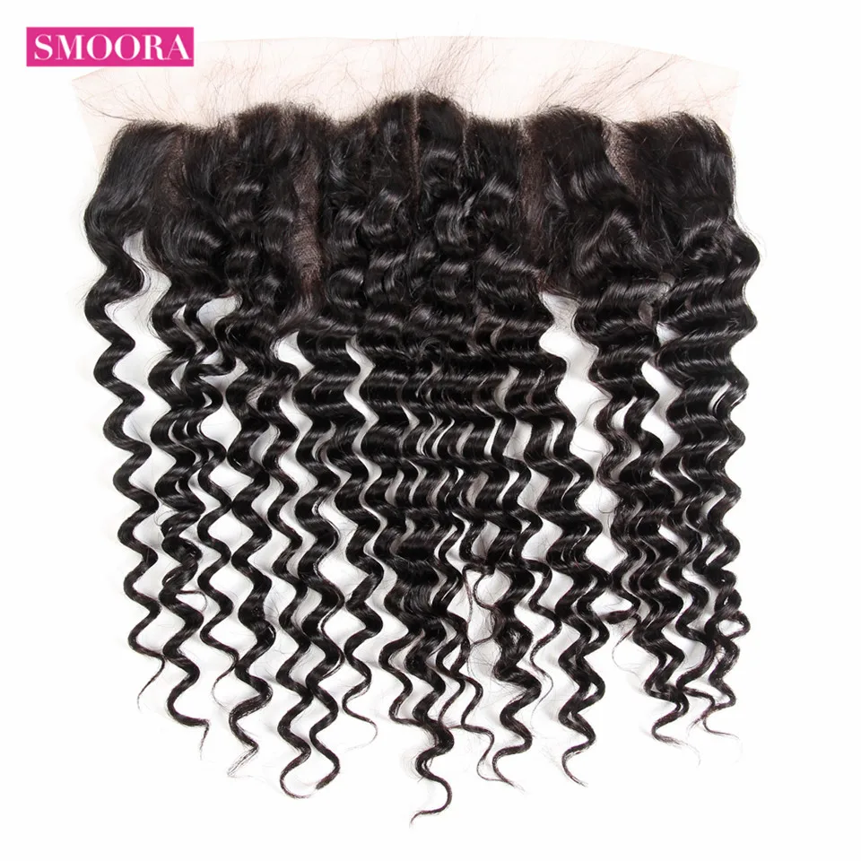 Smoora Brazilian Deep Wave Bundles with Frontal Human Hair Extensions Non Remy 3 Bundle Hair with Frontal Closure 13*4 Free Part Smoora Brazilian Deep Wave Bundles with Frontal Human Hair Extensions Non Remy 3 Bundle Hair with Frontal Closure 13*4 Free Part