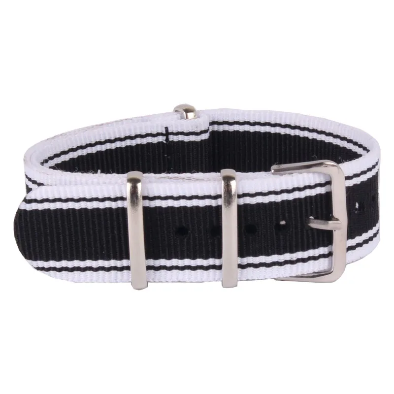 

20 mm Stripe Cambo White Black Nato Woven Fiber watchband 20mm Nylon Watch Bracelet Straps Wristwatch Band Buckle Cheap fabric