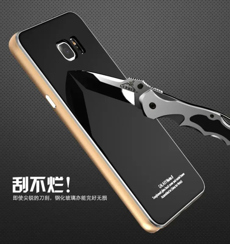 LUPHIE Metal Aluminum Alloy Border Tempered Glass Back Cover For Samsung Galaxy Note5 Note 5 N9200
