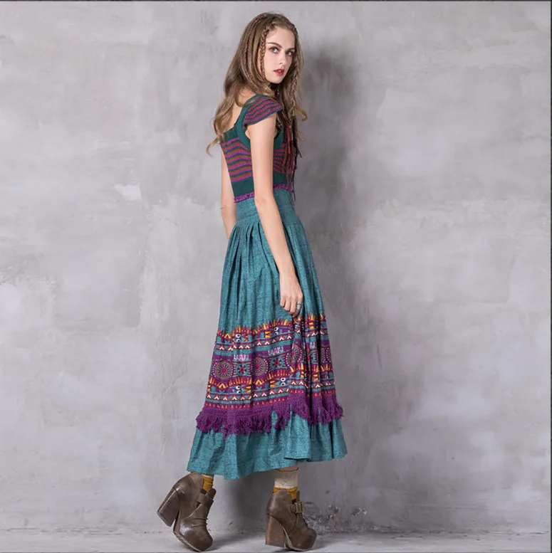 Boho Платья для женщин Для осень 2017 г. новый ретро из хлопка и льна качели V Средства