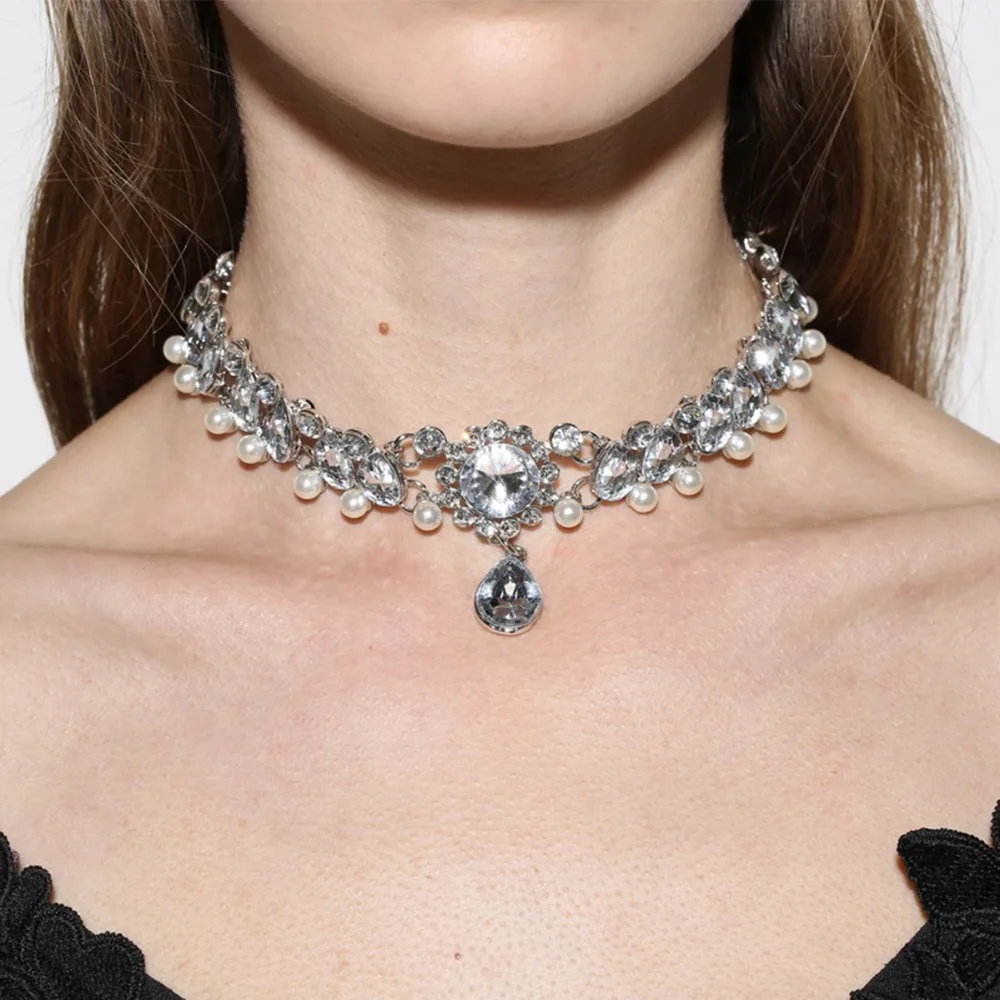 Ingemark Luxury Crystal Imitation Pearl Choker Necklace Water Drop