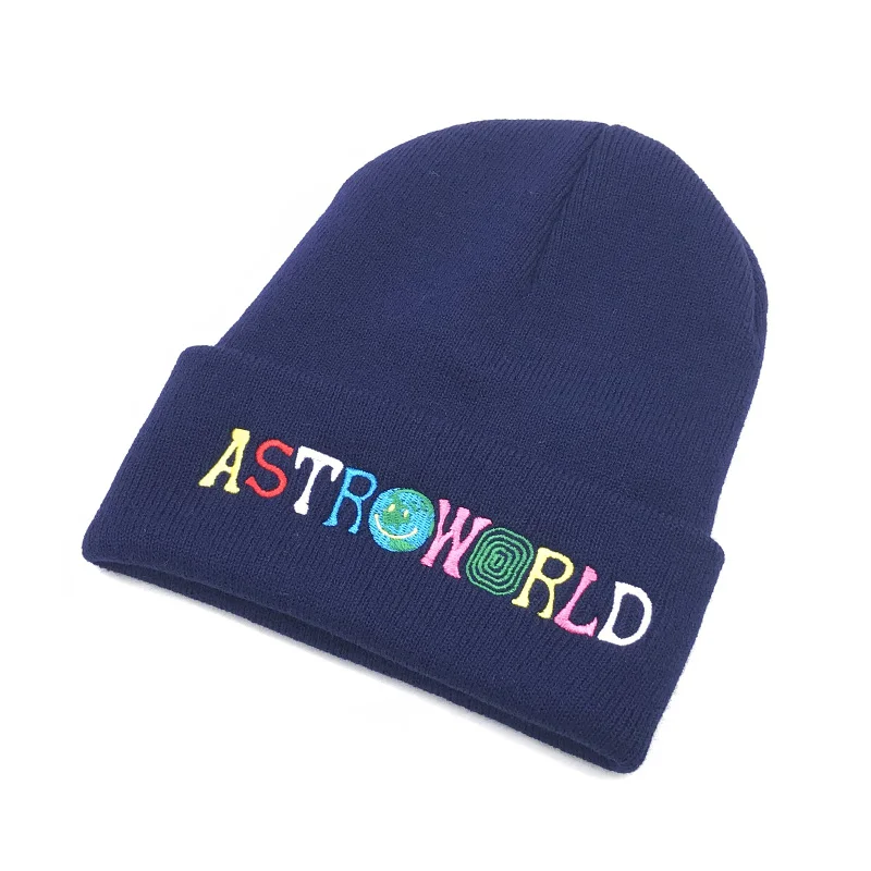 Новинка Travi$ Scott вязаная холодная шапка ASTROWORLD шапочка с вышивкой Astroworld Лыжная теплая зимняя унисекс Трэвиса Скотта Skullies Bean