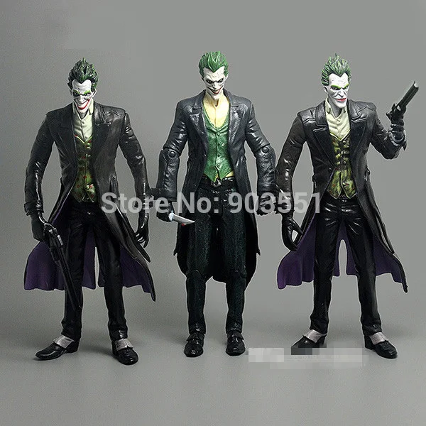 3style Cartoon Batman Arkham Asylum The Joker  with gun  PVC Action Figure Model  Kids Classic Toy  Close mouth