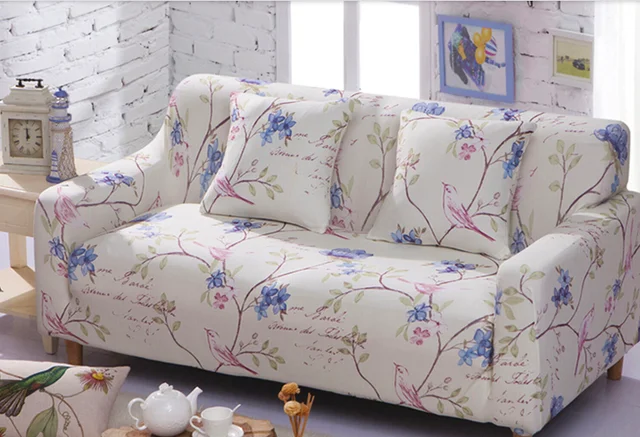 Spandex Stretch Blue Flower Pattern Sofa Cover Elasticity 100 Spandex Stretch Blue Flower Pattern Sofa Cover Elasticity 100 Polyester Furniture