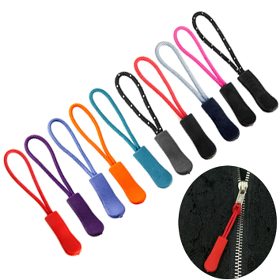 10Pcs Plastic Rope Zipper Pull Replacement With Strap for Outdoor