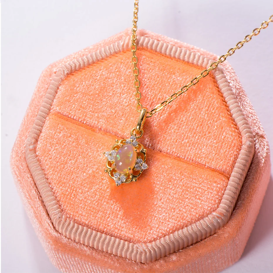 Куололит натуральный опал овальной огранки драгоценный камень ожерелья для женщин 925 пробы серебряный желтый цвет подвески свадебные подарки ювелирные изделия