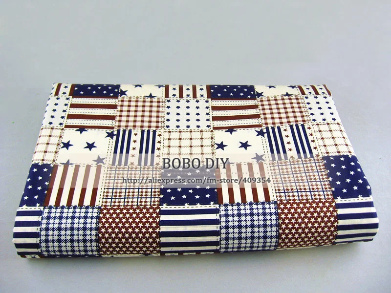 Винтажная хлопковая ткань в красную и синюю полоску и со звездами для поделок, размер 160 см* 100 см, B20131296, BOBODIY