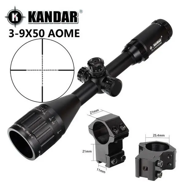 KANDAR 3-9x50 AOE Mil-dot Сетка RifleScope блокировка, сброс полный размер Охотничья винтовка прицел тактический оптический прицел - Цвет: with dovetail ring