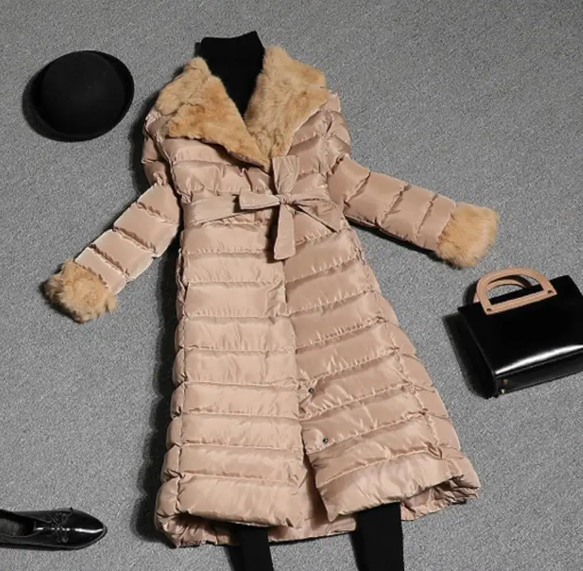 Cotton Padded Jacket Parkas Women Warm Long Coats Fashon Winter Fur collar Down cotton Overcoat With Belt