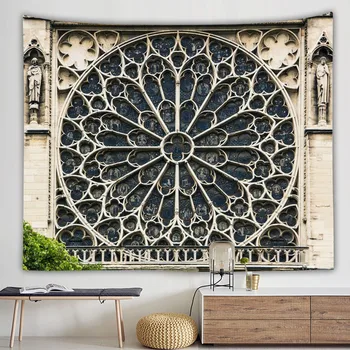 

Notre Dame De Paris Printing Mandala Wall Tapestry Canvas Fabric Hippie Boho Wall Hanging Decor Tapestry Home Decoration Rug