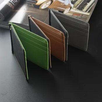 

ISKYBOB Leather Men Money Clip Wallet Solid Male Purses With Designer I Clip Cash Holder Card Cases Clip