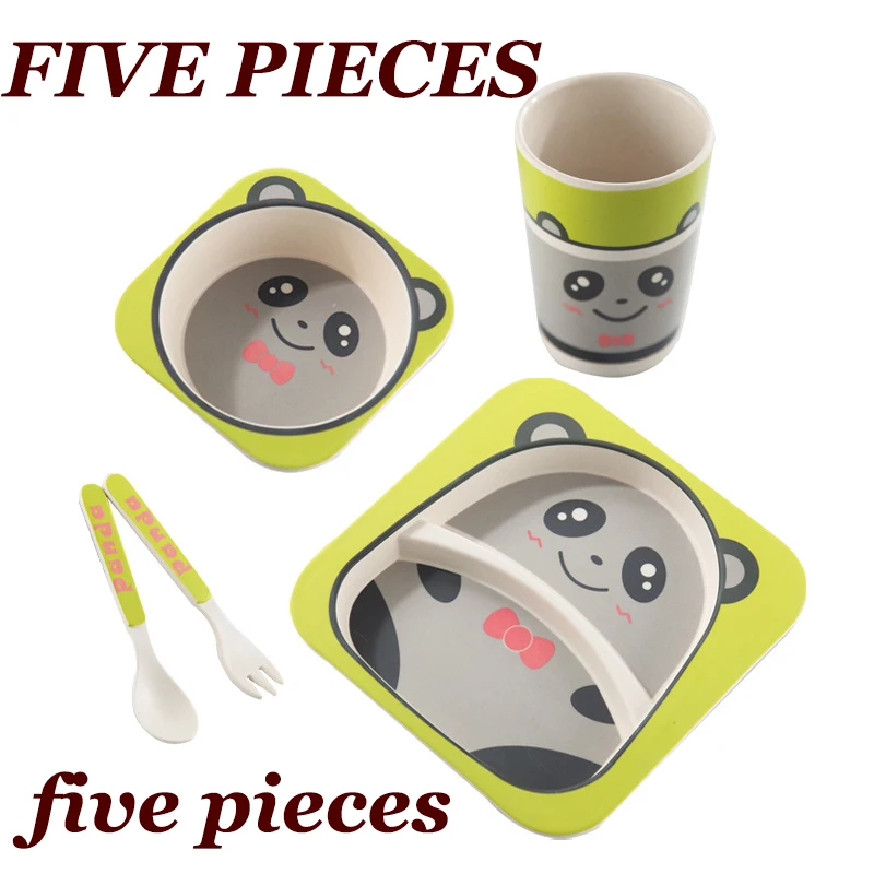 5 шт./лот, милый квадратный набор для кормления детей с мультяшным принтом, яркая Толстая тарелка, столовая посуда для детей T0029