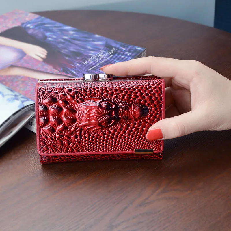 

Crocodile skin lady Mini coin purses holders Cards Cash Money Pocket Short Ladies Lock Small Wallet Female Luxury womens wallets