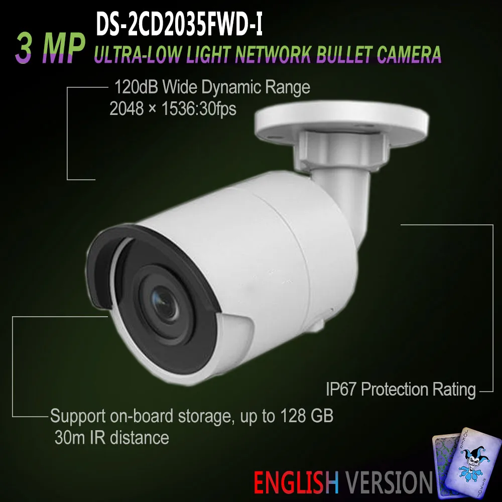 

Hikvision DS-2CD2035FWD-I New English Oversea Version IP housing 3MP Ultra-Low Light Bullet IR Camera POE security