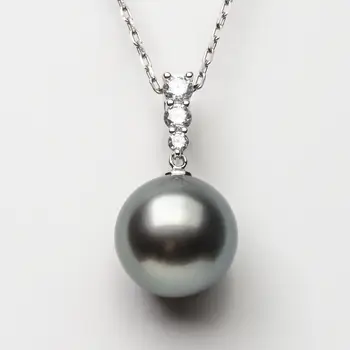 

Luminous AAA 11mm Real Tahitian Cultured Black Gray Pearl Pendant 14k White Gold Free Shipping