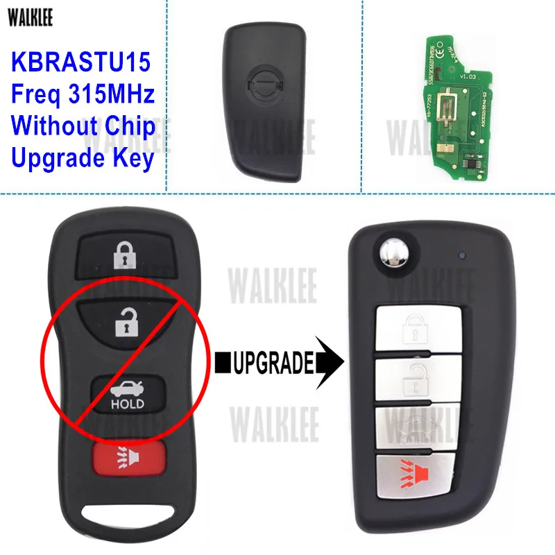 Откидной дистанционный ключ WALKLEE DIY для Nissan/Infiniti Qashqai Titan солнечное сильфи Tiida Quest X