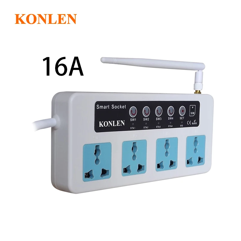 

16A GSM Socket Switch Relay Timming Remote Controlled 4 Ways Power Sockets Controller with Temperature Sensor Option SMS Call