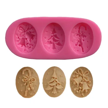 

Christmas Tree Bell Crutches shape 3D fondant cake Cupcake soap clay Silicone Mold Xmas Theme wedding gift decoration tools