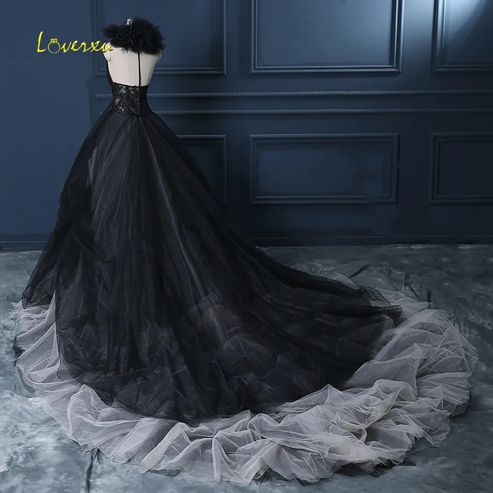 Loverxu Новое поступление модные воротник хомутиком, без спины А-силуэт свадебное платье нежный пояс Аппликации Черный халат атласный De Mariage