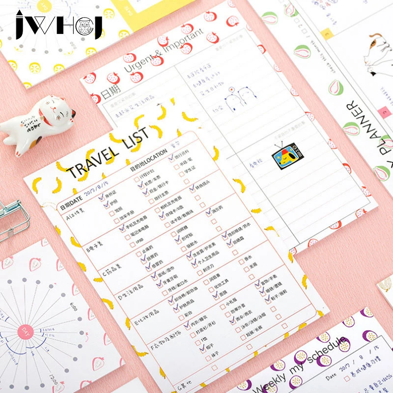 

1 pcs fruit series plan notebook Can tear weekly calendar notebook shopping list stationery school office supplies child's gift