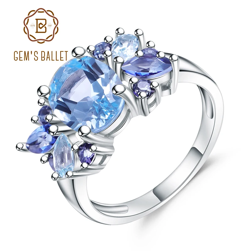 Gem's Ballet 3.47Ct Овальный натуральный голубой топаз Мистический Кварц обручальное кольцо 925 пробы серебряные Mona кольца Lisa для женщин ювелирные изделия