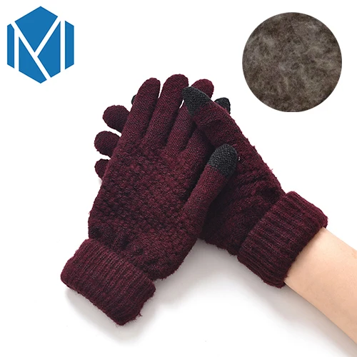 velvet wine red Miya Mona,, новинка, женские, мужские, теплые, зимние, вязаные, полный палец, перчатки, варежки, для девушек, женские, одноцветные, шерстяные перчатки, экран, Luvas - Цвет: velvet wine red