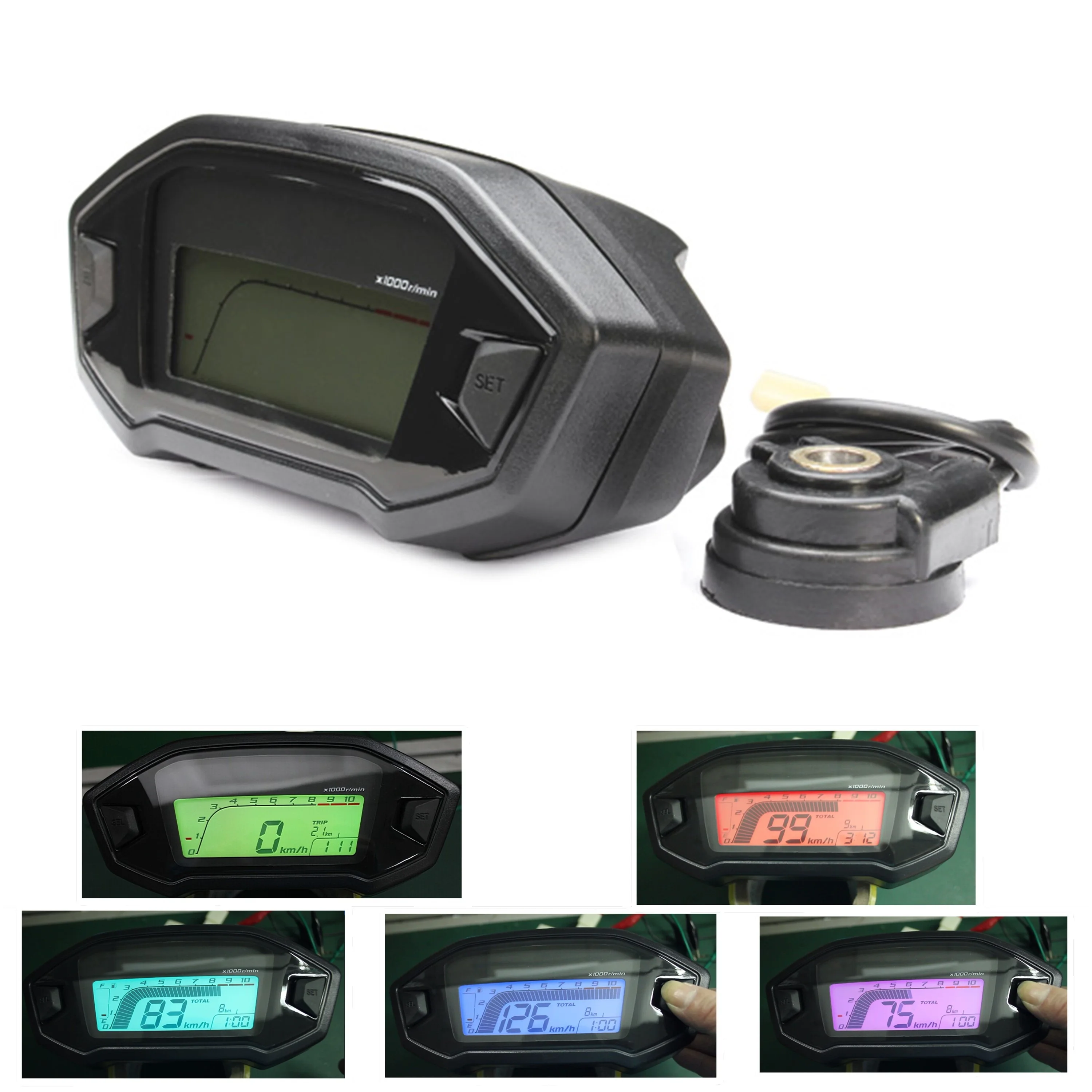 

7 Color Adjustable Universal Motorcycle LCD Digital Speedometer Odometer Backlight motorcycle computer Odometer+Speed Sensor(6.)