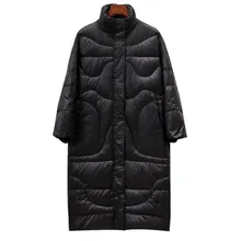 Женские зимние теплые куртки черные, бежевые Модные женские свободные парки Пальто с воротником-стойкой Длинные Стильные женские пуховики на утином пуху