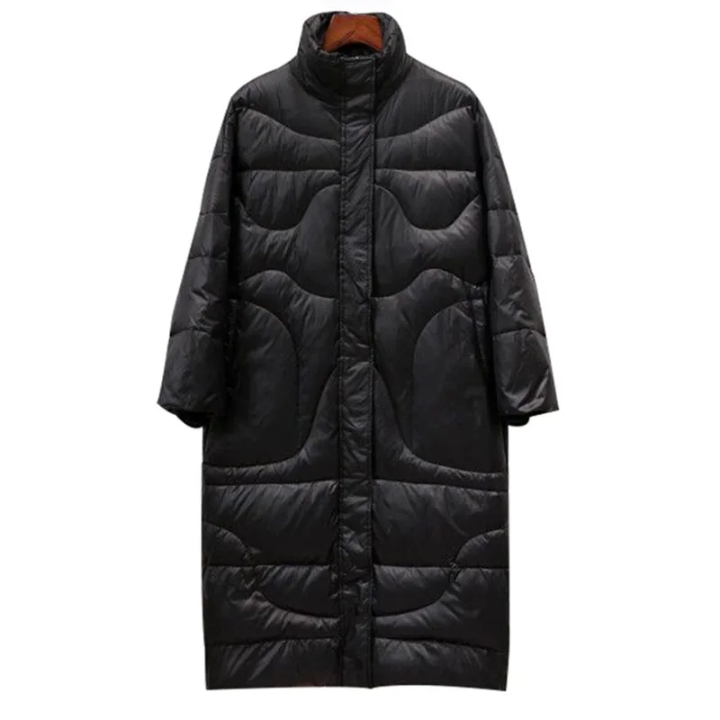 

Women Winter Warm Jackets Black,Beige 2019 Fashion Ladies Loose Parka Overcoat Stand Collar Long Style Female Duck Down Coats