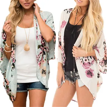 

UK NEW Women Chiffon Shawl Kimono Cardigan Tops Beach Cover Up Blouse Beachwear