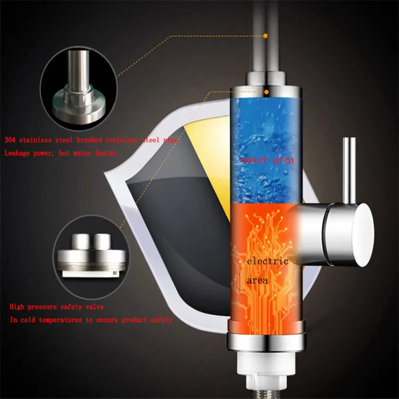 Кран мгновенного нагрева из нержавеющей стали с дисплеем температуры, Мгновенный водонагреватель, кухонный кран, безрезервуарные нагреватели 3000 Вт