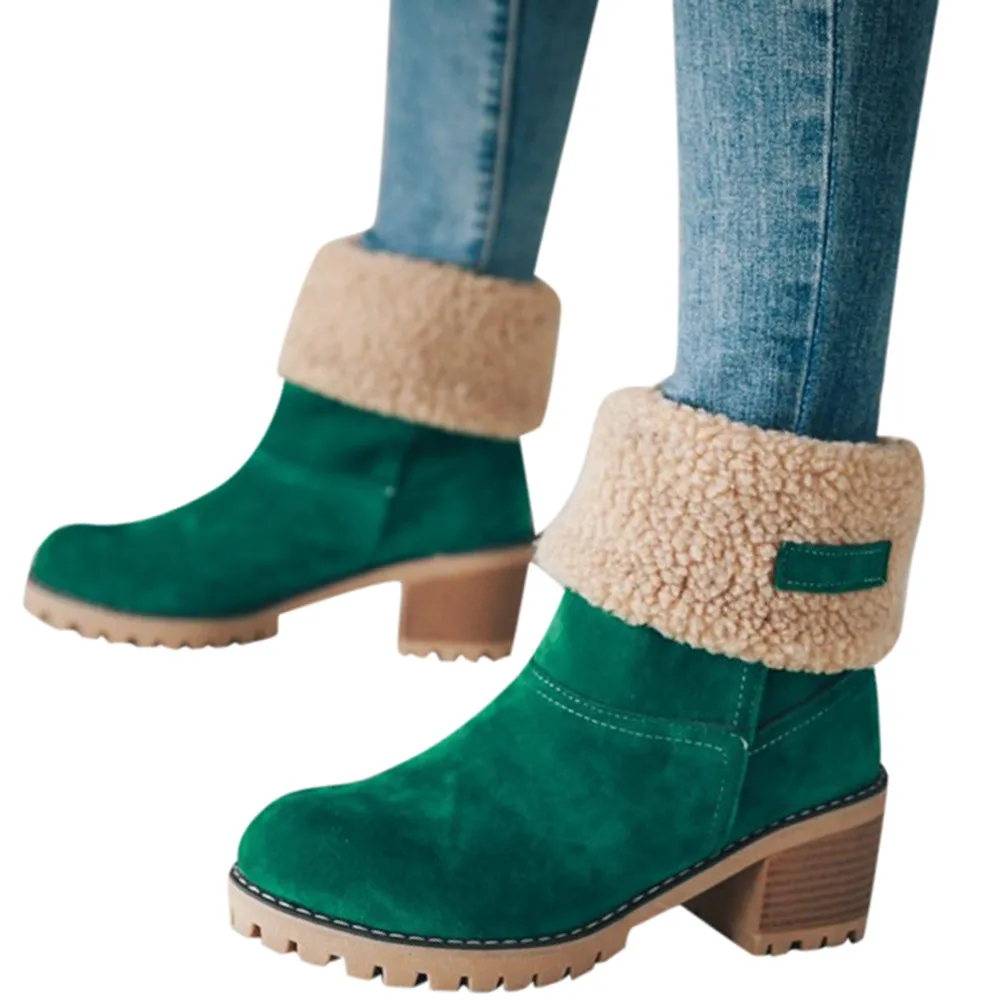 Женская зимняя обувь Брендовая женская обувь сапоги до середины икры женские теплые зимние сапоги из флока высокого качества большие размеры 35-43