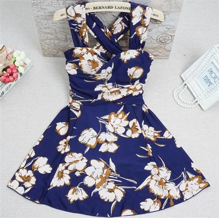 Crop Bandage Skirt Swimsuit Women Sexy Plus Size Swimming Suit Lady One-piece Swimsuit  Gather Chest Swimsuit Beach Wear Dress 1