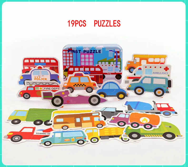 20 pieces Large puzzles Iron box packing, Early childhood educational enlightenment puzzle, 1-2-3 years old Paper puzzles toys