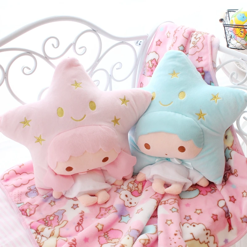 pink blue little twin stars plush plushies with blanket 1pcs