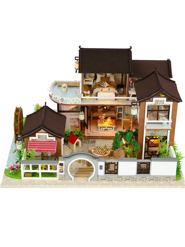 

New Diy Miniature Handmade house Wooden Miniature Doll Houses Furniture Model Kits Box Handmade Toys For Kid Girl Gifts