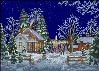 CS-1652 Cross Stitch Kit Walking to Town Winter Snow Snowy Starry Night  dim 3899